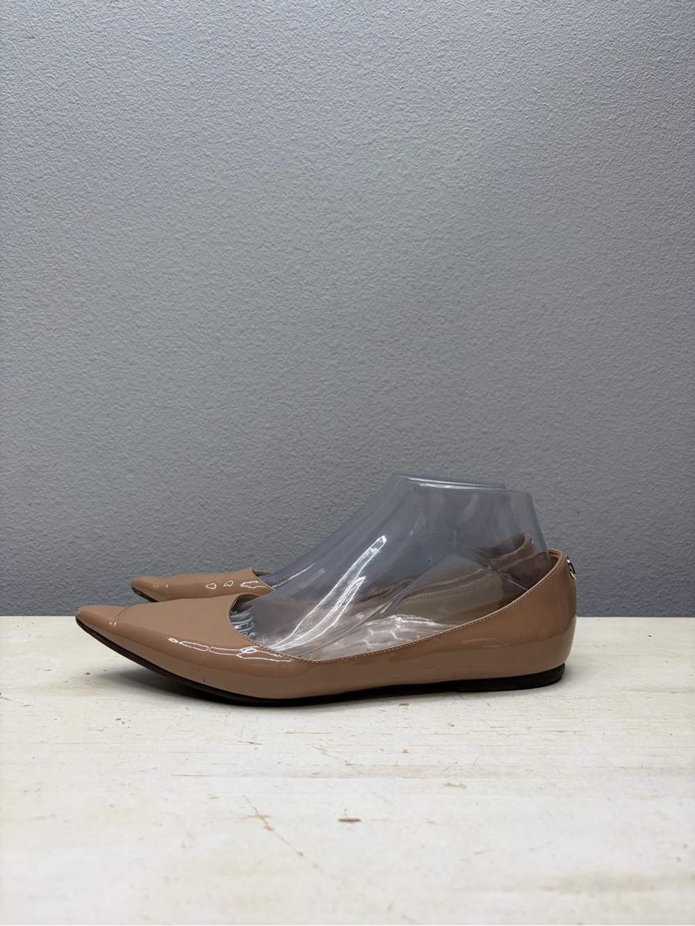 Jimmy Choo Nude Patent Leather Pointed Toe Flats Size 37.5